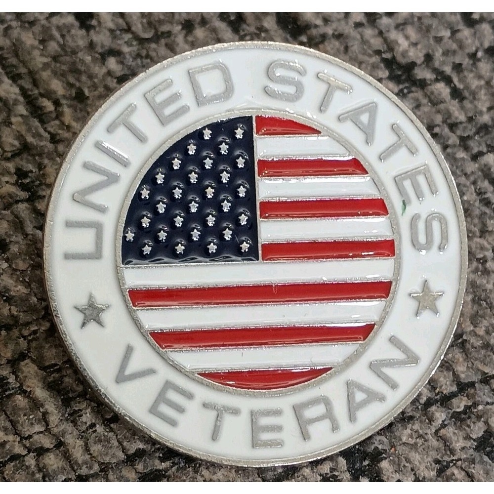 United States Veteran Silver Tone Round Enamel Hat Lapel Pin Pinback Tie Tac
